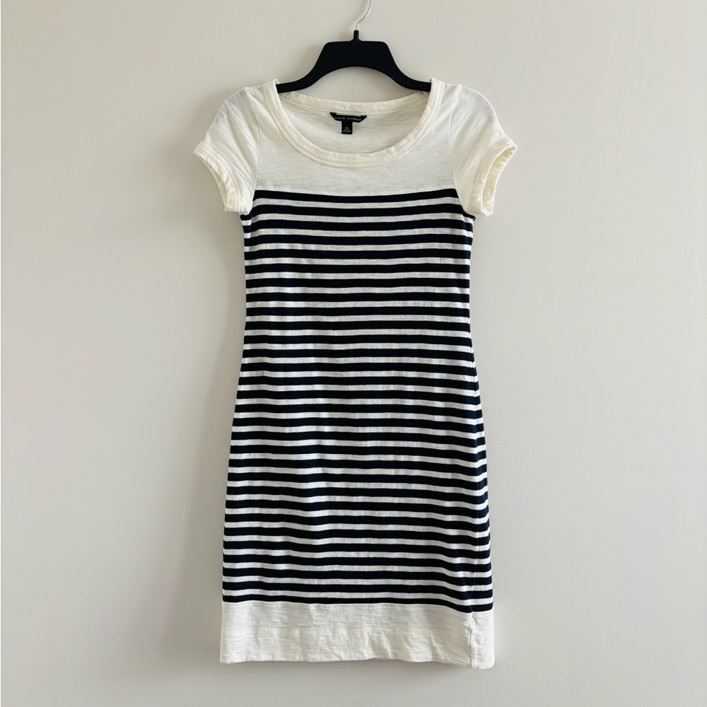 Banana Republic Shirt Dress Ivory Navy Stripe Cotton Women XS Preppy Nautical